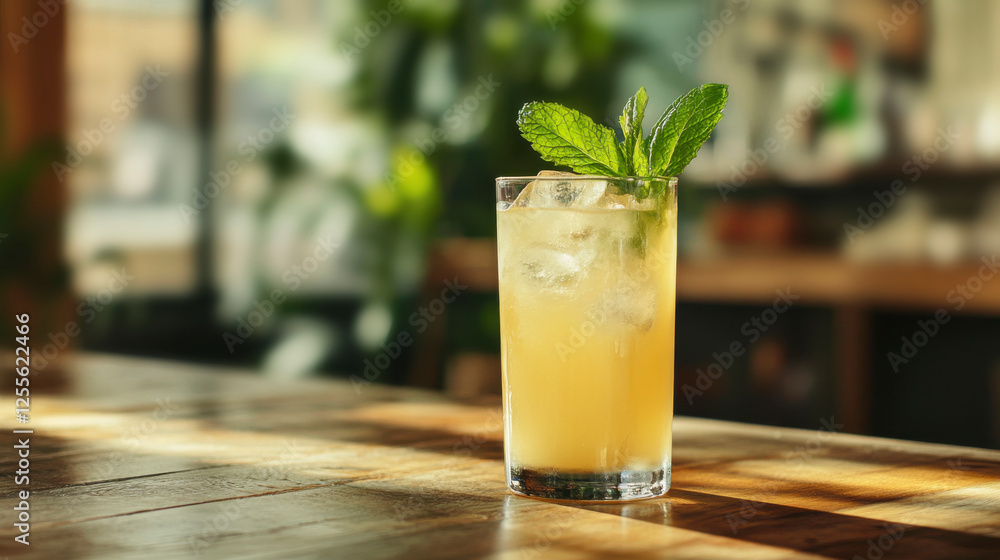 glass of fresh lemonade with mint leaf glass of fresh lemonade with mint leaf
