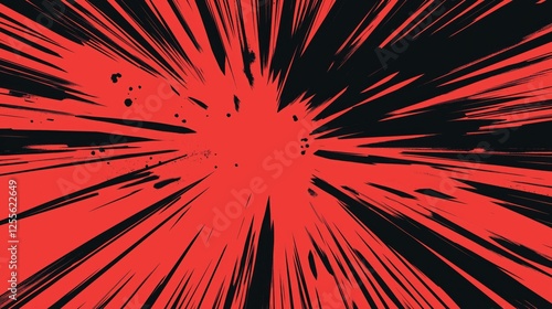 Dynamic red explosion with black speed lines in comic book style
