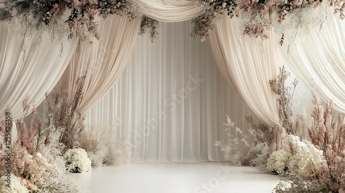 Elegant Draped Curtains Frame Floral Wedding Ceremony