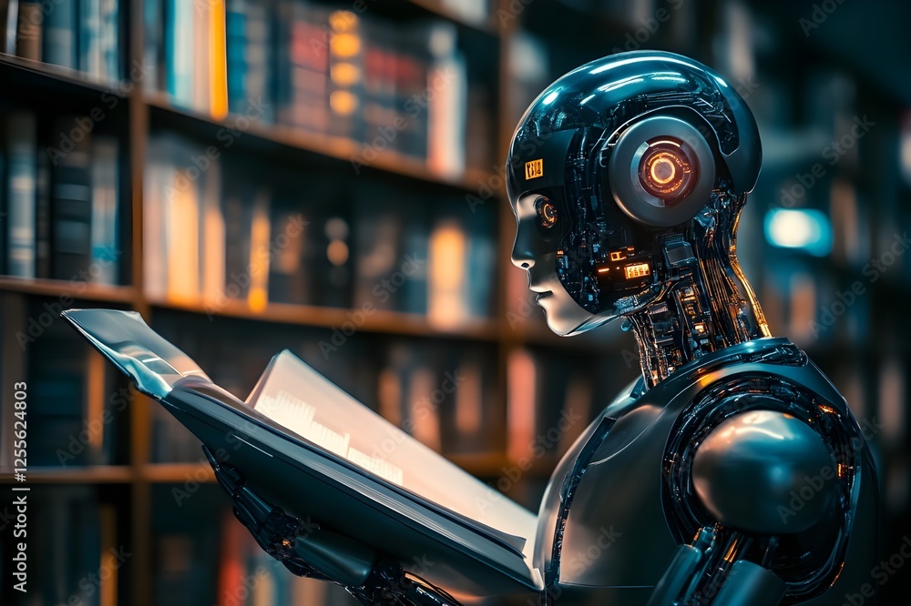 Fototapeta premium Smart robots with the future of learning about educational technology that leverages artificial intelligence to enrich knowledge
