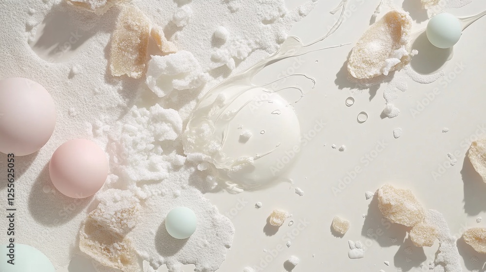 Artistic Arrangement of Pastel Ingredients and Decorative Elements on a Light Background Artistic Arrangement of Pastel Ingredients and Decorative Elements on a Light Background