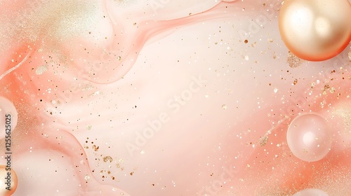 Abstract Peach Background With Golden Glitter And Spheres