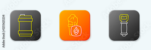 Set line Metal beer keg, Glass of and Bottle opener icon. Vector