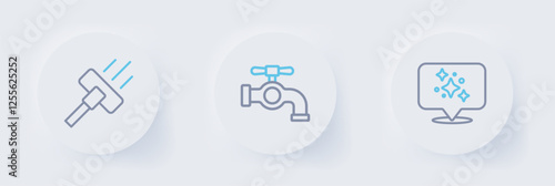 Set line Home cleaning service, Water tap and Vacuum cleaner icon. Vector