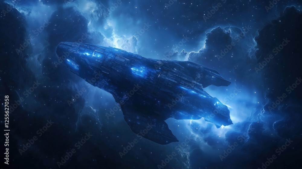 Fototapeta premium Mysterious Celestial Spaceship Drifting in a Cosmic Nebula