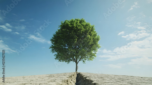 Tree growing on rocky hill symbolizing resilience against climate change in natural landscape photo