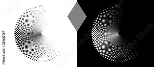 Abstract background with rhombuses in circle. Art design circle as logo or icon. A black figure on a white background and an equally white figure on the black side.