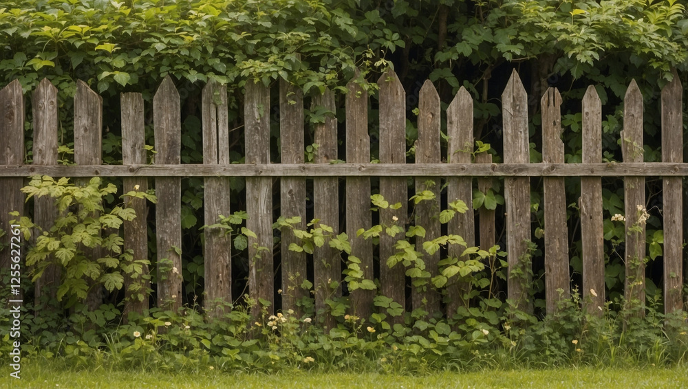 An Old Weathered Wooden Picket Fence, Adding Character to Any Landscape An Old Weathered Wooden Picket Fence, Adding Character to Any Landscape