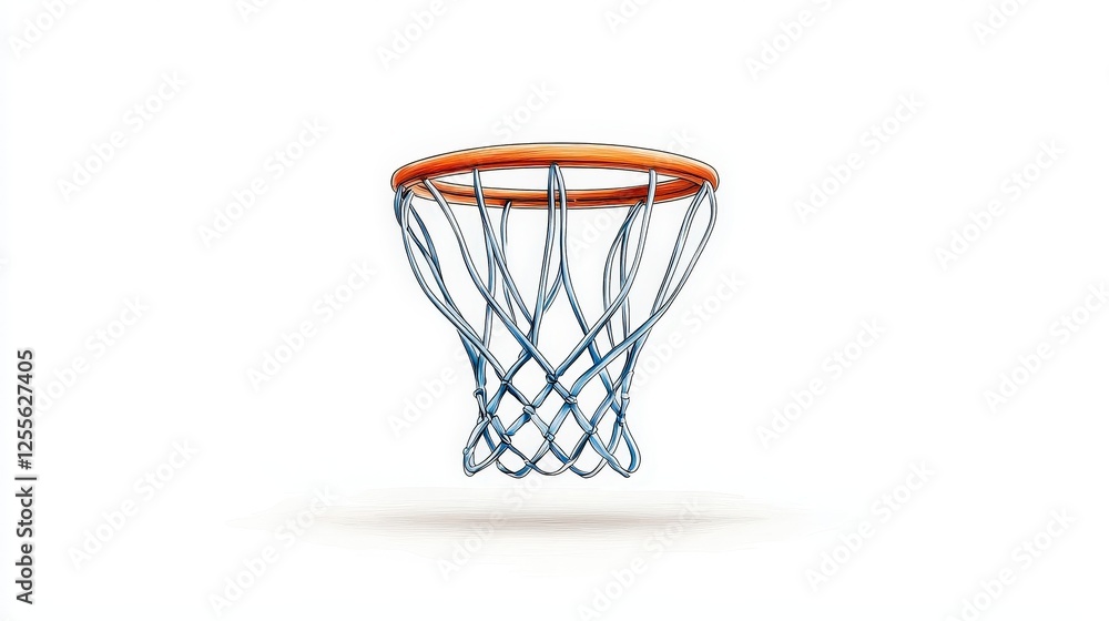 Basketball Hoop with Orange Rim and Blue Net Isolated on White Background for Sports Design Basketball Hoop with Orange Rim and Blue Net Isolated on White Background for Sports Design