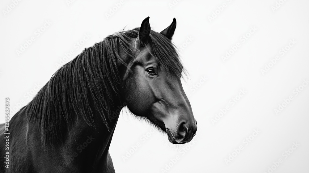 Fototapeta premium Black and white portrait of a majestic black horse.