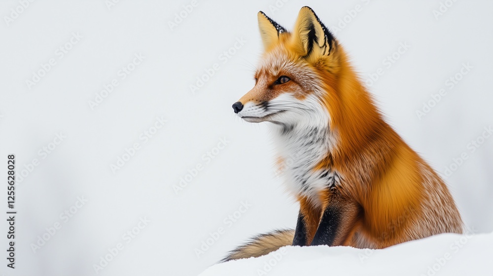 Fototapeta premium Red fox sitting in snowy landscape