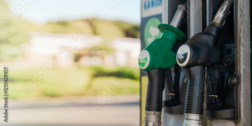 Fotografie Fueling vehicles at a gas station in a sunny area during the day
