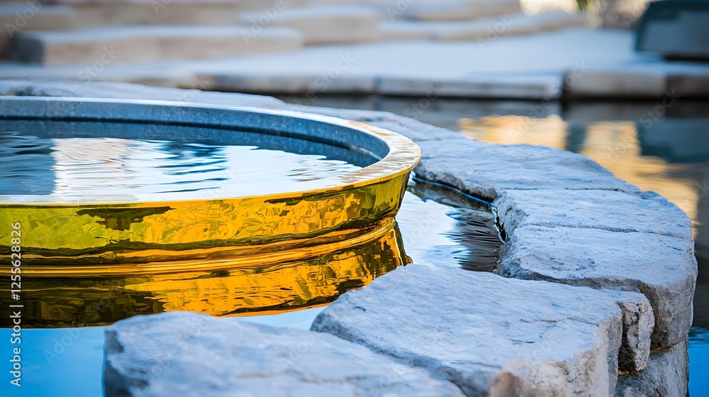 Fototapeta premium Bright Golden Reflective Surface in Serene Water Setting