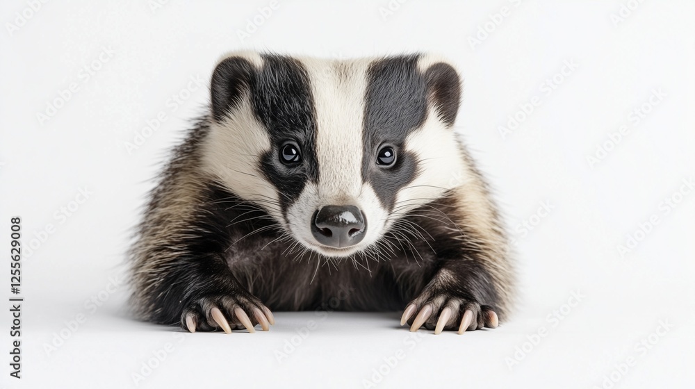Fototapeta premium European badger close-up on white background