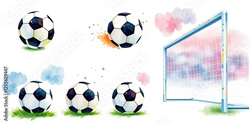 Watercolor Soccer Balls Goal Sport Game Kids Fun Illustration