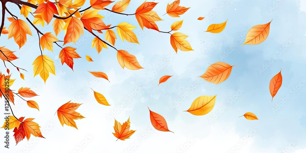 Autumn Leaves Falling Sky Background Fall Foliage Nature Scene Autumn Leaves Falling Sky Background Fall Foliage Nature Scene