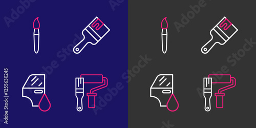 Set line Paint roller brush, Car painting, and icon. Vector