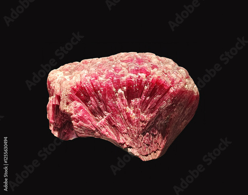 Close-Up View of Elbaite Rubellite Mineral Specimen with Vibrant Pink Hue on Dark Background