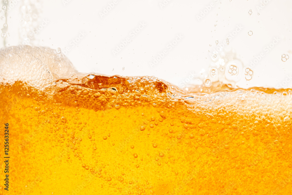 Close up bright orange Oil or beer splash texture and nature waves, Beautiful waves curve and little bubbles smooth for graphic design and background, Oil Bubbles, Soft beer bubbles, Selective focus Close up bright orange Oil or beer splash texture and nature waves, Beautiful waves curve and little bubbles smooth for graphic design and background, Oil Bubbles, Soft beer bubbles, Selective focus