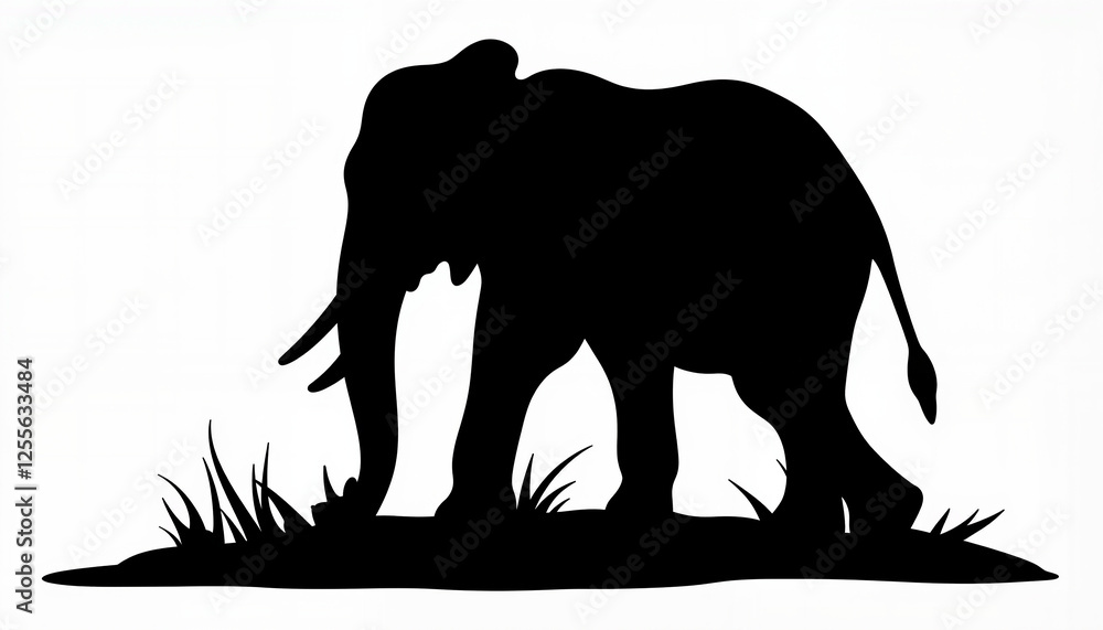 Fototapeta premium Majestic elephant silhouette walking on grass, nature symbolism