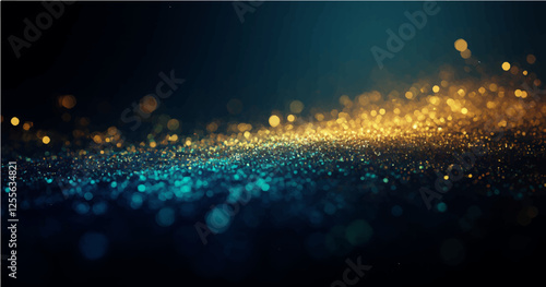 backdrop of abstract bokeh particles in black, blue, green, gold, Speed lines