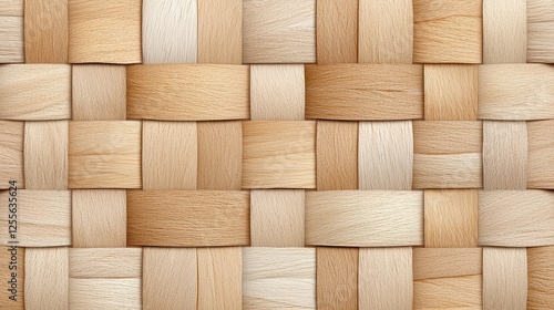 Textured Background of Interwoven Natural Wood Strips in Light Tones and Smooth Finishes photo