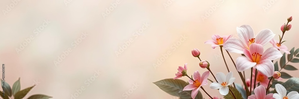 Fototapeta premium Beautiful Pink White Flowers Soft Background Floral Design