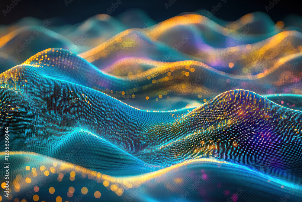 Fototapeta premium Abstract glowing blue and gold digital wave background for futuristic designs