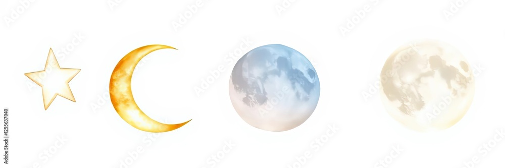 Obraz premium Celestial Bodies Star Crescent Moon Full Moon Phases Night Sky Space Galaxy Universe Astrology