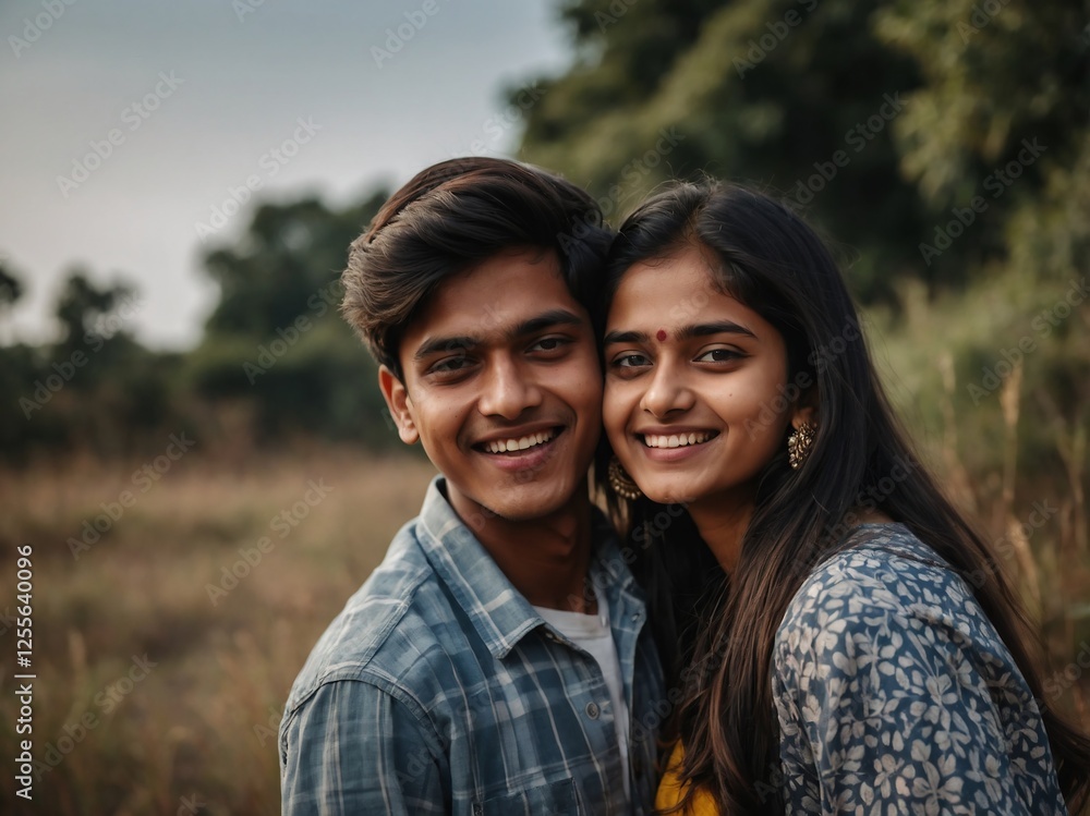 Happy Couple Embracing Joy in Nature with Beautiful Smiles and Candid Laughter Happy Couple Embracing Joy in Nature with Beautiful Smiles and Candid Laughter
