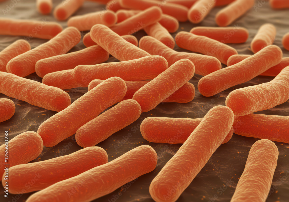 3D Close-Up of Lactobacillus Bacteria, Probiotic Microorganisms in Human Gut and Yogurt