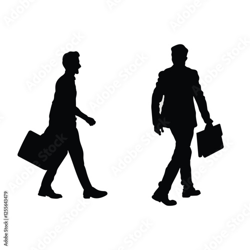 Walking with Briefcase Silhouette Vector Illustration. Silhouette image of two businessmen walking, each carrying a briefcase.