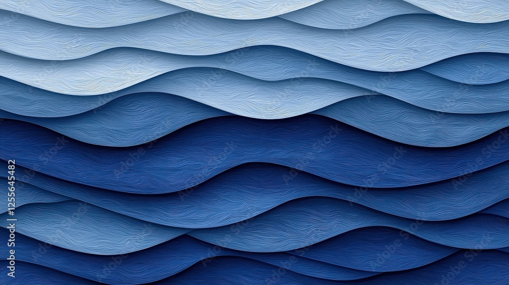 Obraz premium Layered Waves of Blue Tones Creating a Serene and Calming Abstract Background Design