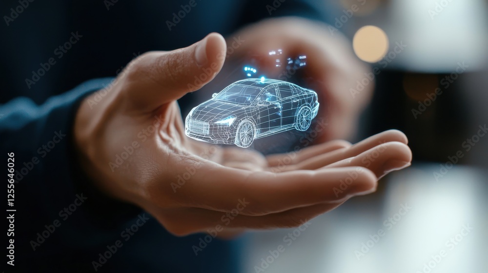 Hologram Car in Hands - Future Tech Concept Hologram Car in Hands - Future Tech Concept