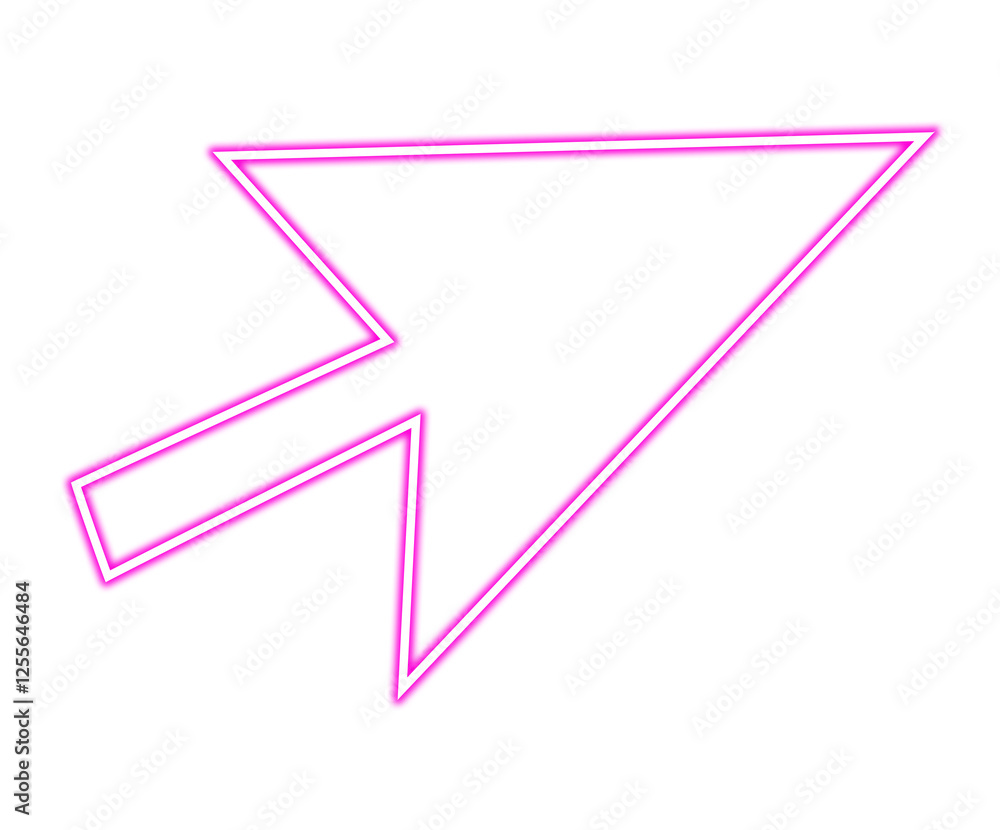 Pink neon arrow-shaped pointer on white background Pink neon arrow-shaped pointer on white background