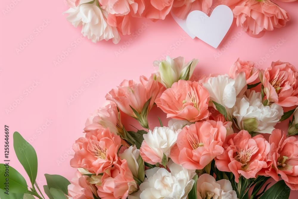 Pink And White Floral Arrangement With Heart Pink And White Floral Arrangement With Heart