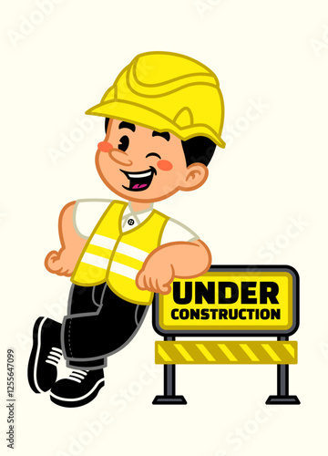 Cartoon Of Construction Worker Mascot Illustration