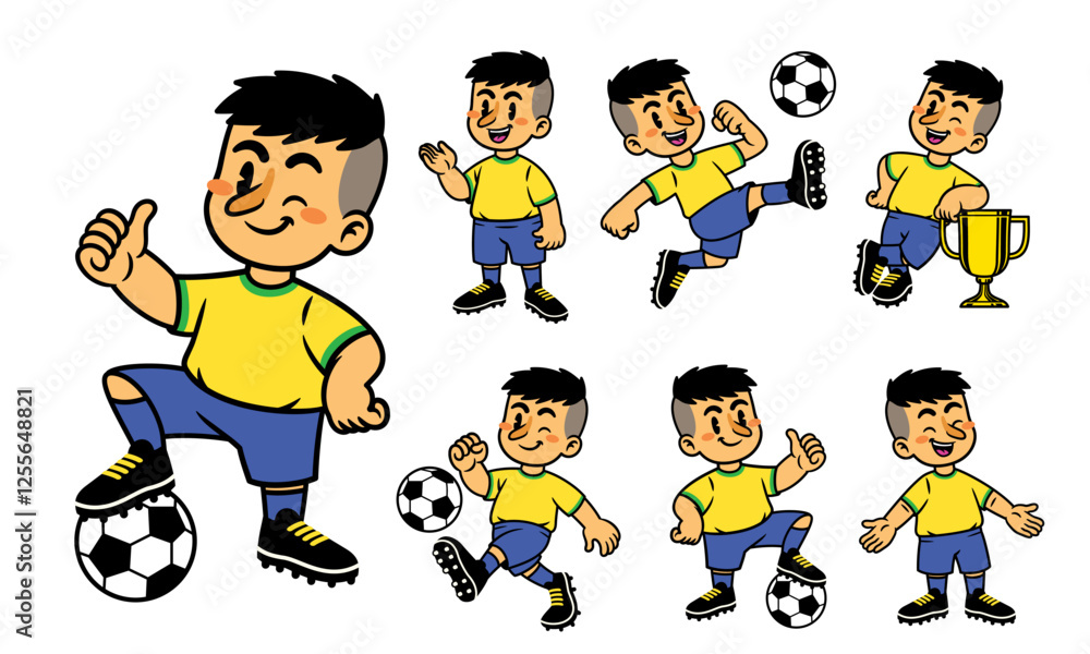 Joyful Cartoon Character Set Of Football Player Joyful Cartoon Character Set Of Football Player