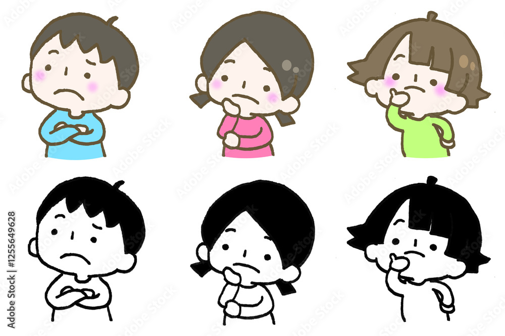 あごに手を当てて考える子ども あごに手を当てて考える子ども