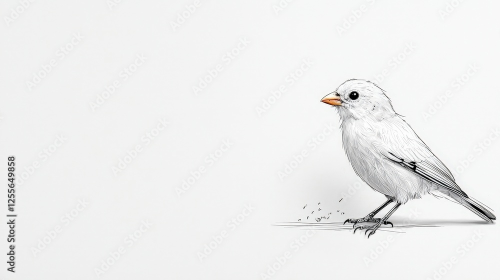 Obraz premium Elegant White Bird Sketch on Minimalist Background with Fine Details and Subtle Texture