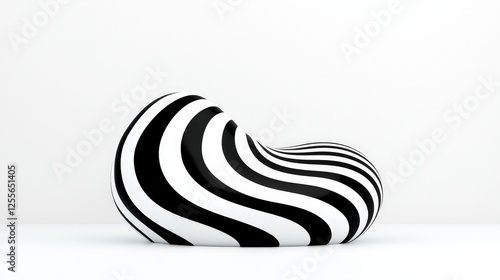 Abstract Black and White Curvy Sculpture with Stripes in Minimalist Interior Setting