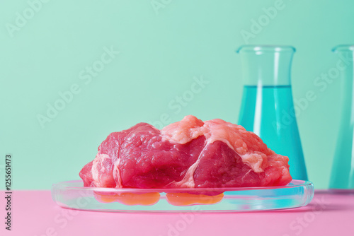 Lab grown cultured meat. Meat is grown in a science lab environment photo