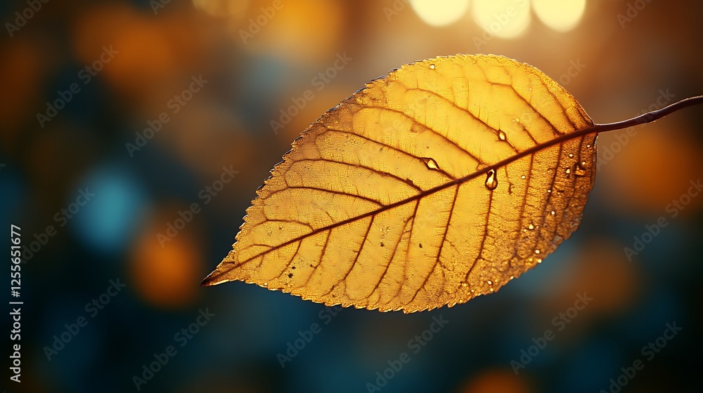 Golden Autumn Leaf Backlit By Sunlight Golden Autumn Leaf Backlit By Sunlight