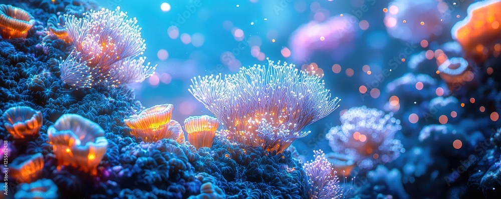 Coral reefs microscopic concept. Magnificent underwater coral reef with vibrant colors and diverse marine life. Coral reefs microscopic concept. Magnificent underwater coral reef with vibrant colors and diverse marine life.