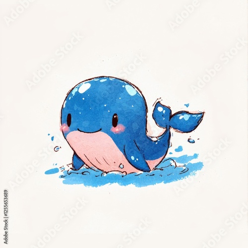 Adorable Cartoon Whale Splashes in the Ocean photo