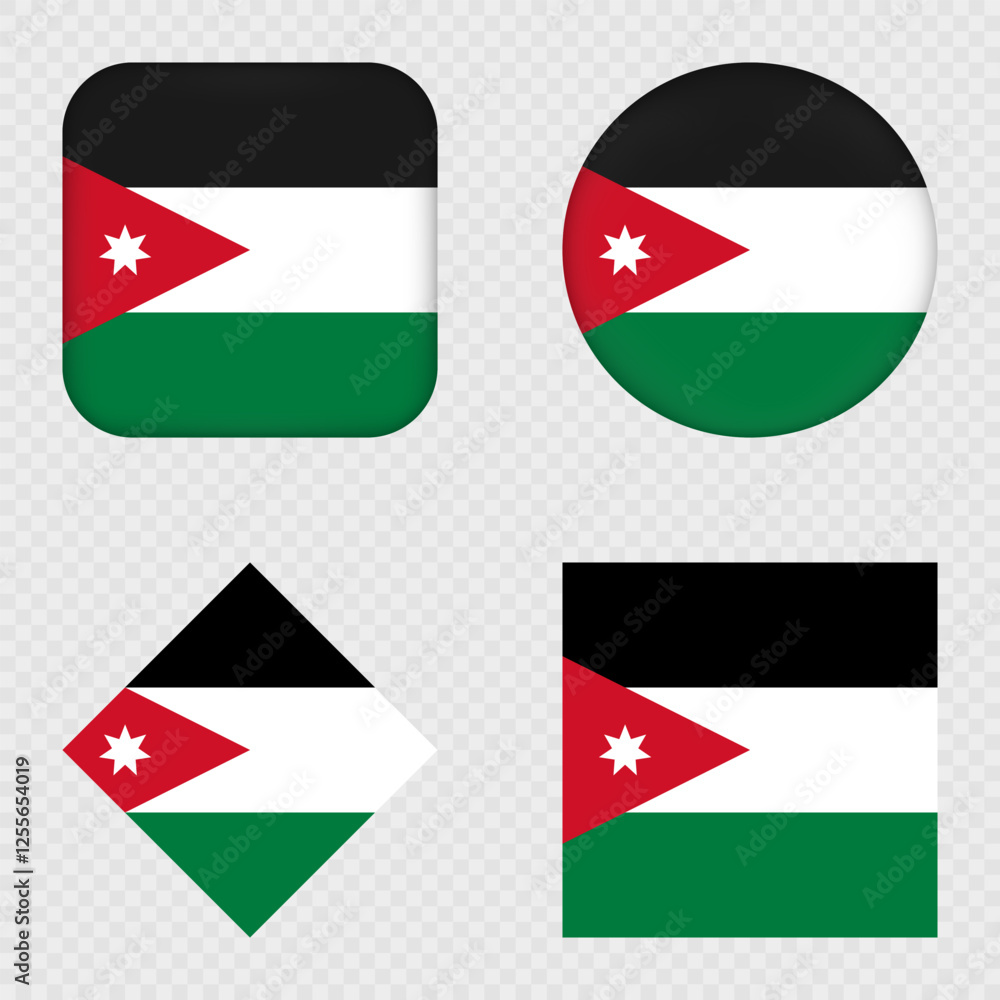 Jordan Flag Icons Pack. Vector illustration. Jordan Flag Icons Pack. Vector illustration.
