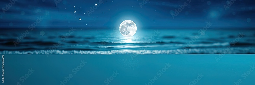Serene Night Full Moon over Ocean Waves Peaceful Seascape Serene Night Full Moon over Ocean Waves Peaceful Seascape