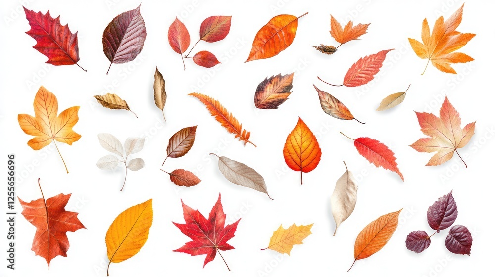 Obraz premium Collection of autumn leaves isolated on white or white background,