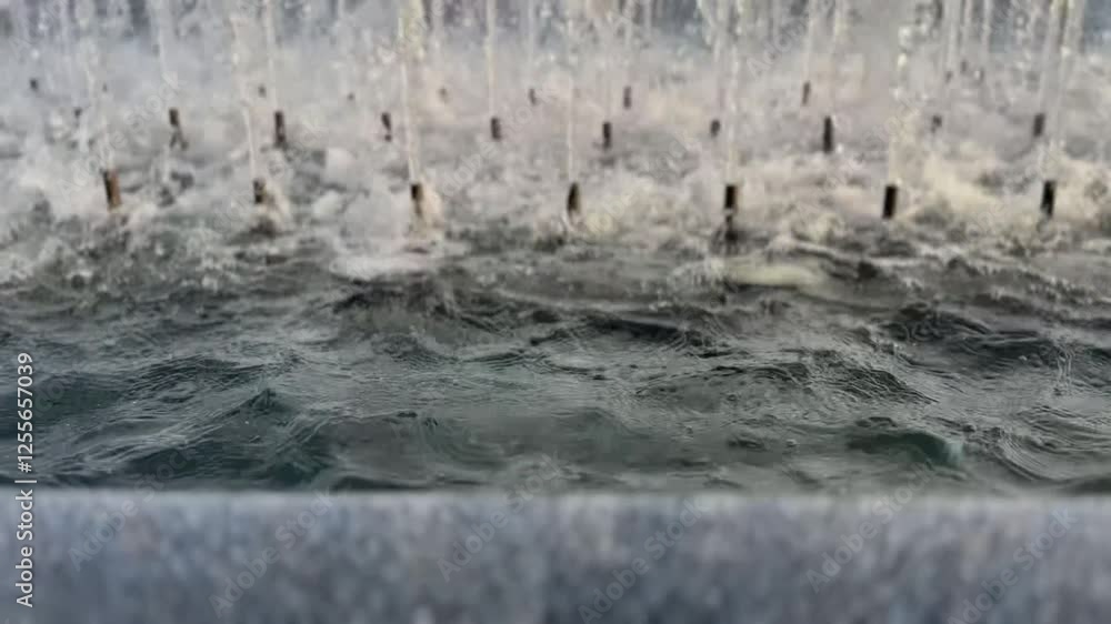 Close-up view of water splash fountains with dynamic movement and shimmering reflections.
Close-up view of water splash fountains with dynamic movement and shimmering reflections.
