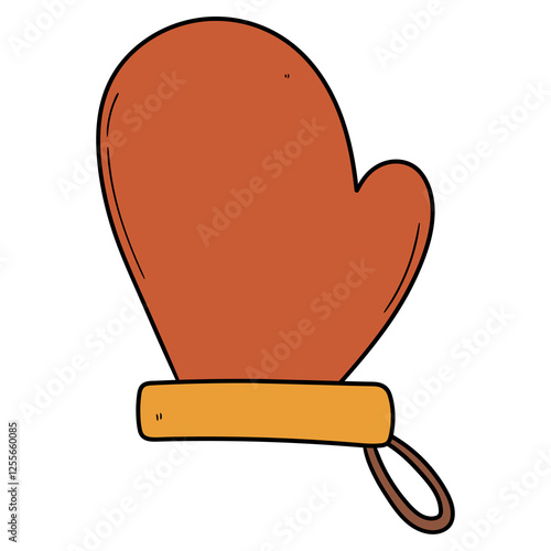 Hand drawn cartoon brown kitchen mitten on white background.